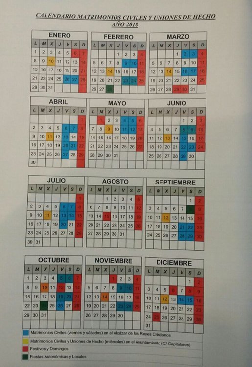 calendario bodas 2018