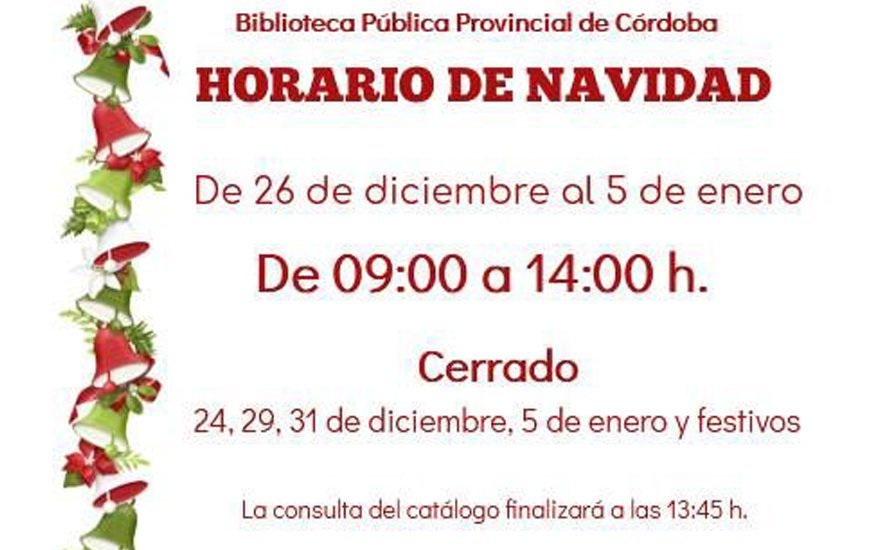 Horario Biblioteca de la Junta en Navidad de 2018