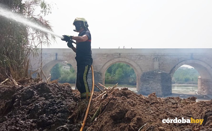 Bombero en la zona del incendio de la Ribera