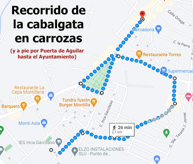 Recorrido de la Cabalgata en Montilla