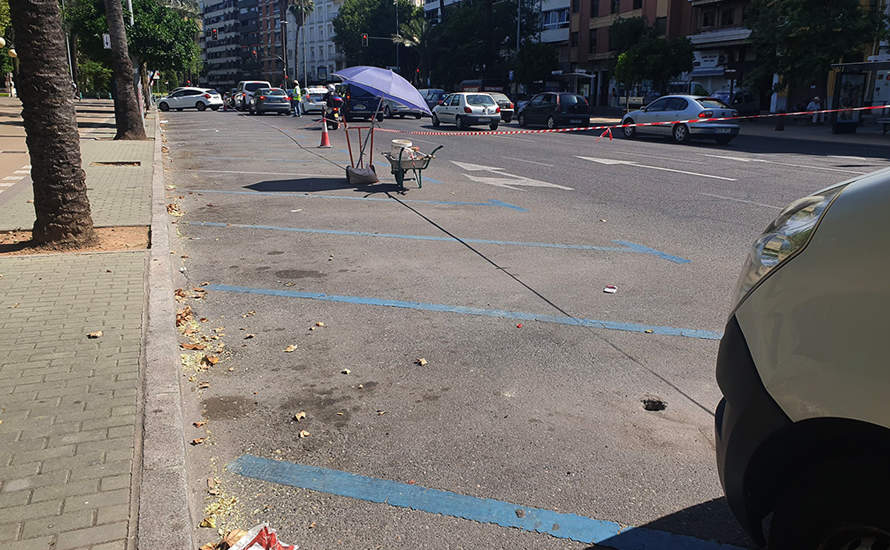Instalación de los sensores en la zona azul del Paseo de La Victoria
