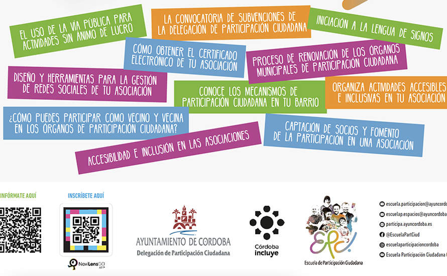 Cartel de los programas formativos en la Escuela de Participación Ciudadana