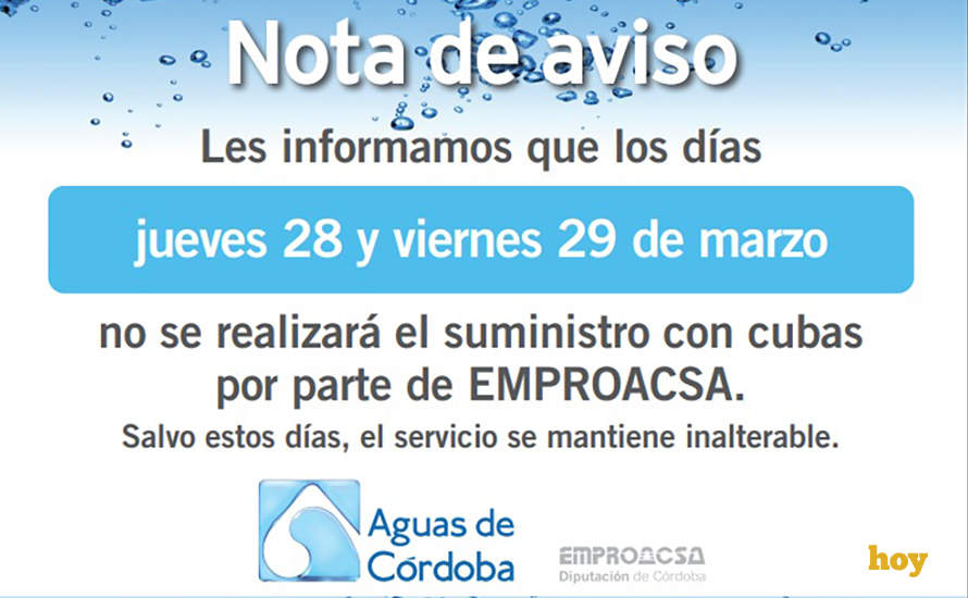 Aviso de Emproacsa sobre el corte de distribución en los dos festivos