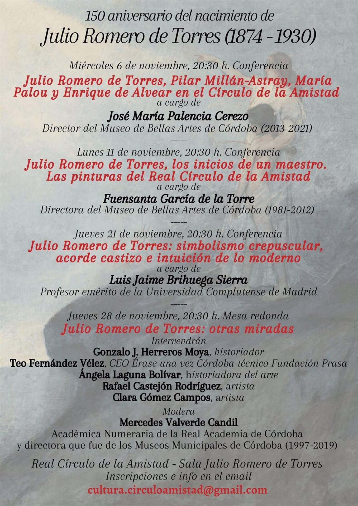 Cartel del ciclo 'Otras miradas' con el que el Real Círculo de la Amistad de Córdoba rinde homenaje al pintor Julio Romero de Torres desde el miércoles 6 de noviembre IMAGEN REAL CÍRCULO DE LA AMISTAD