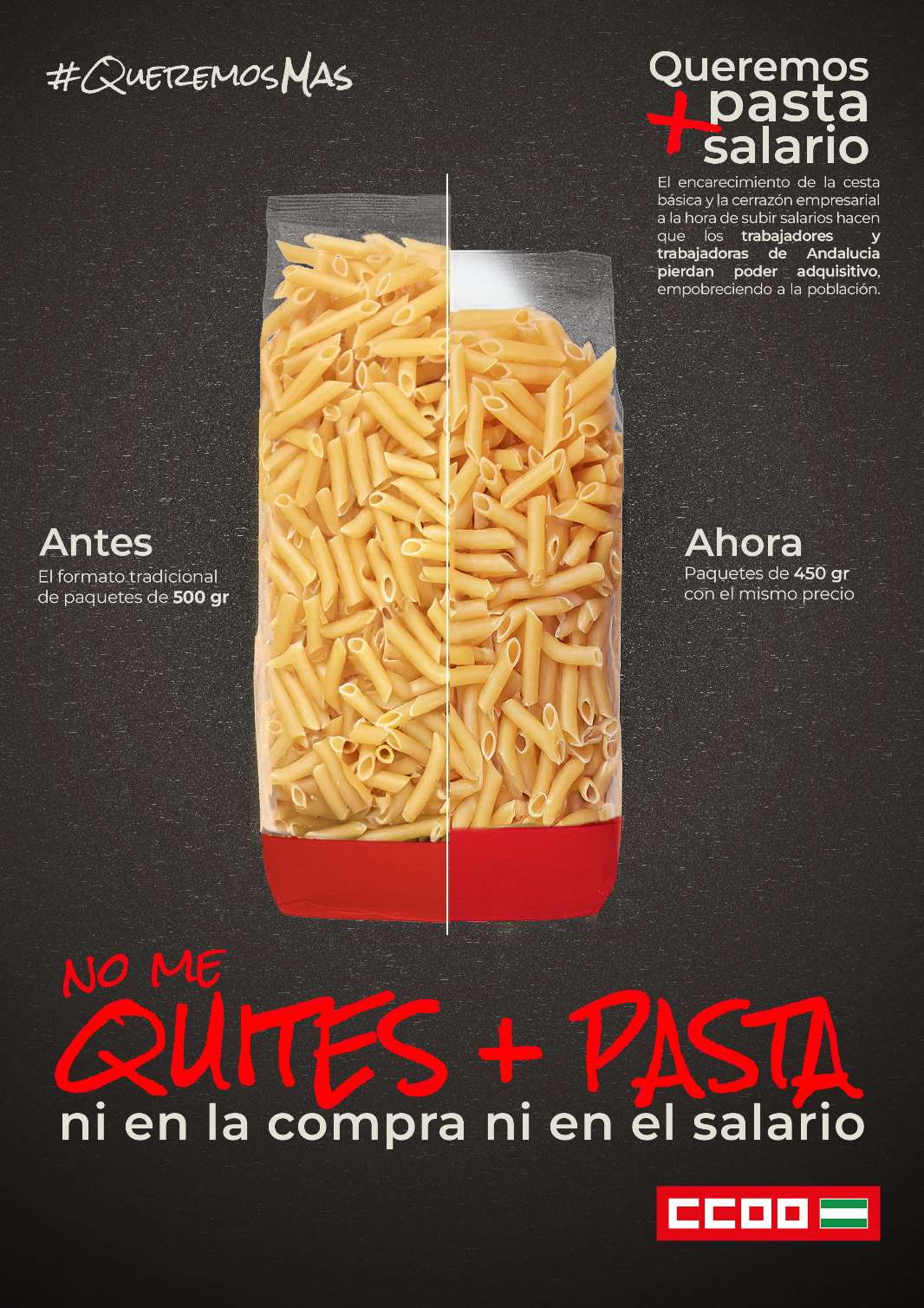 Cartel de la campaña de CCOO 'No me quites más pasta' contra la 'reduflación' IMAGEN CCOO