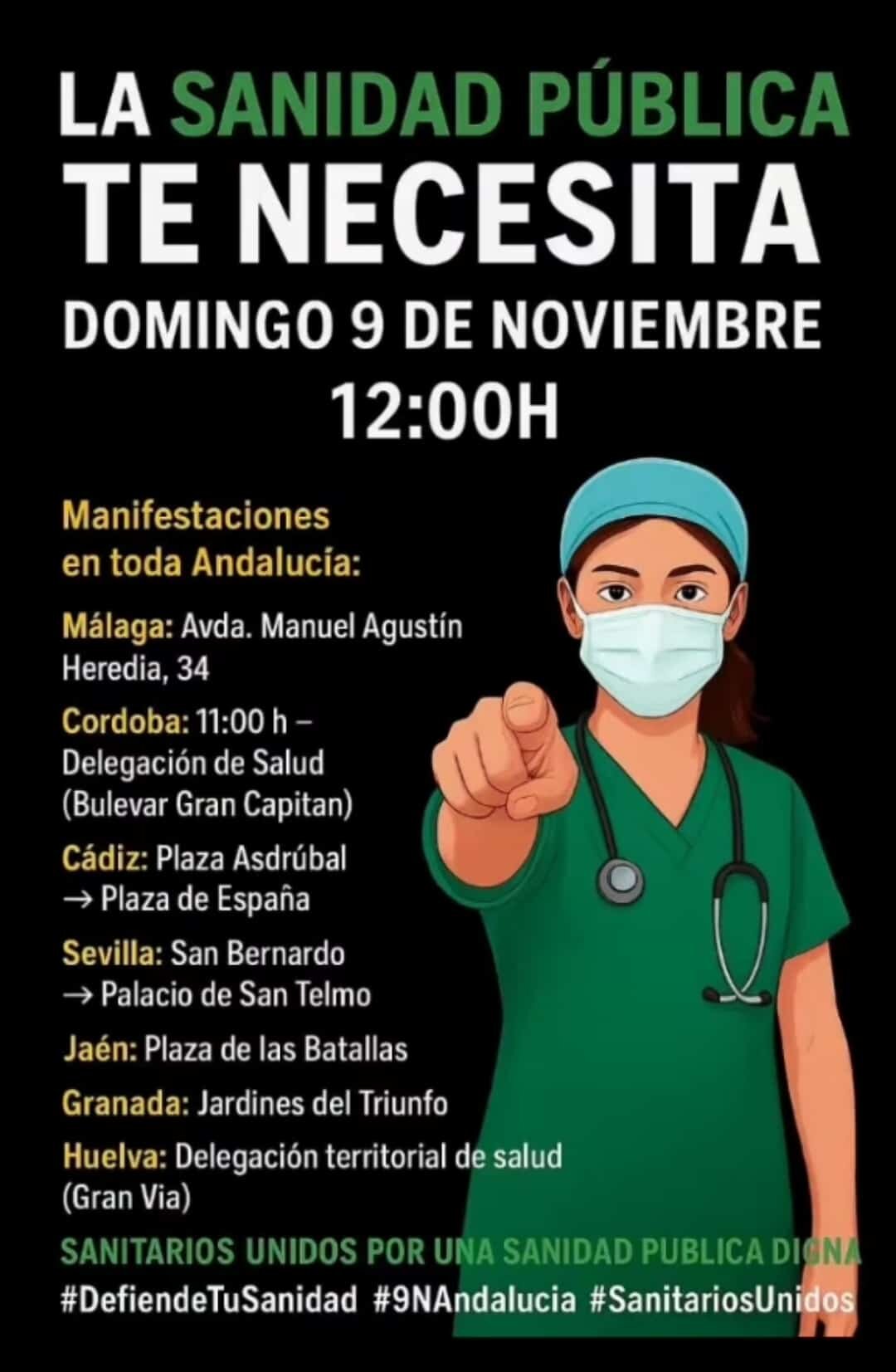 Cartel de la manifestción del domingo, 9 de noviembre, en Córdoba por la sanidad pública