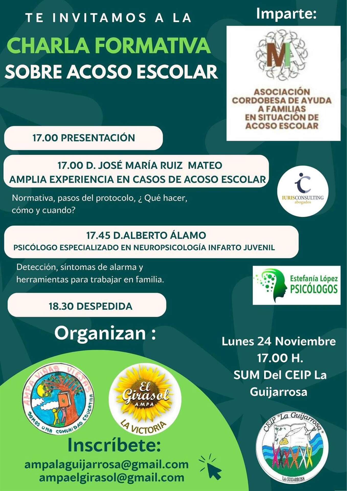 Las asociaciones de madres y padres de alumnos del CEIP La Guijarrosa y de La Victoria organizan una charla contra el acoso escolar IMAGEN AMPA LA GUIJARROSA Y AMPA LA VICTORIA
