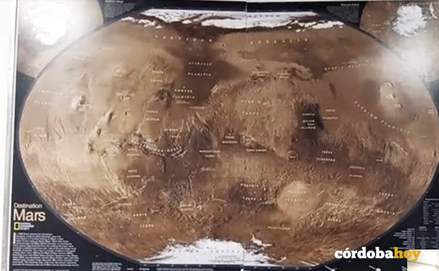 El mapa de Marte que tienen en la misión análoga de Utah, con sus casquetes polares claramente definidos