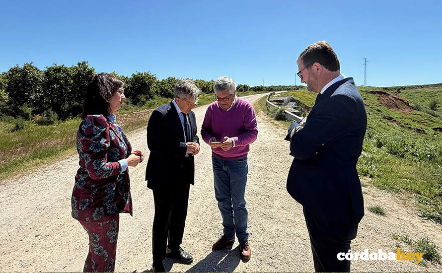 El presidente de la Diputación, Salvador Fuentes (segundo por la izquierda) evalúa los daños de las borrascas en caminos de Palma del Río FOTO DIPUTACIÓN DE CÓRDOBA