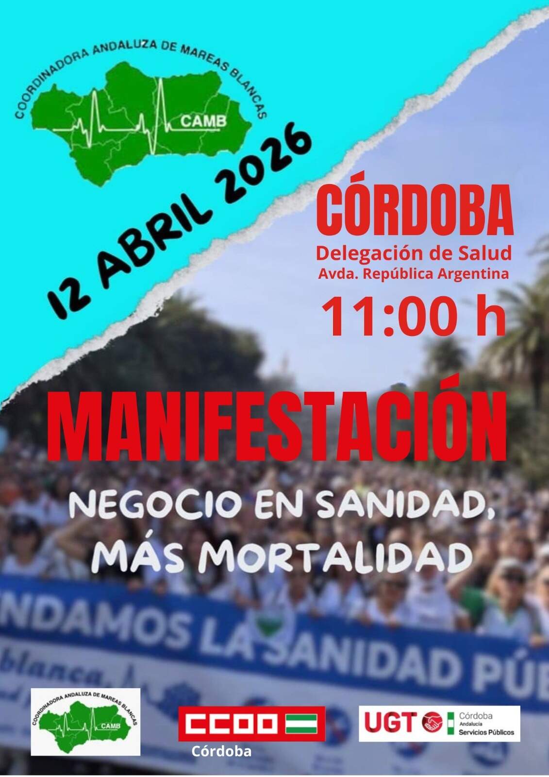 Cartel de las manifestación del 12 de abril por la sanidad pública